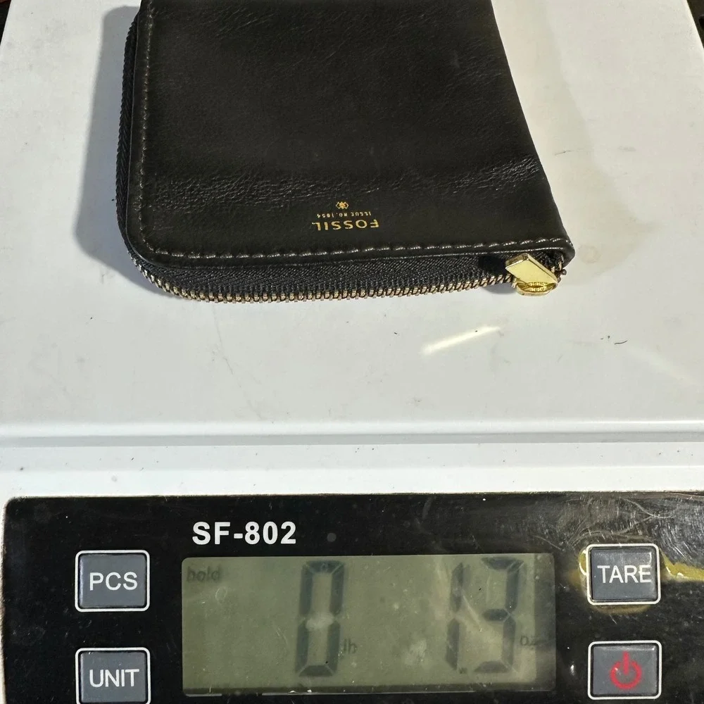 Fossil Coin Pouch Women OS Black Leather L-Zip Wallet Small Minimalist Pouch